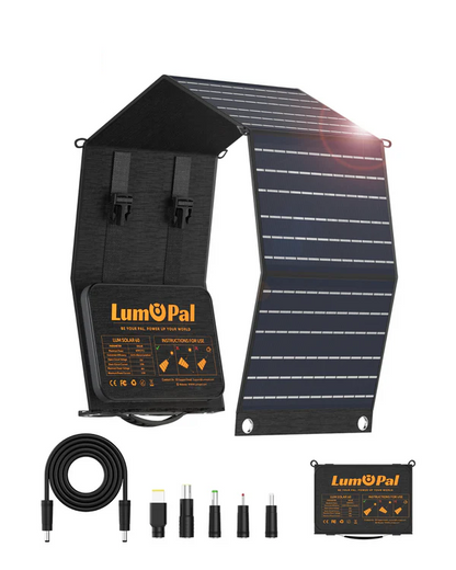 LUMOPAL 60W Foldable Portable Waterproof Solar Panel, Black