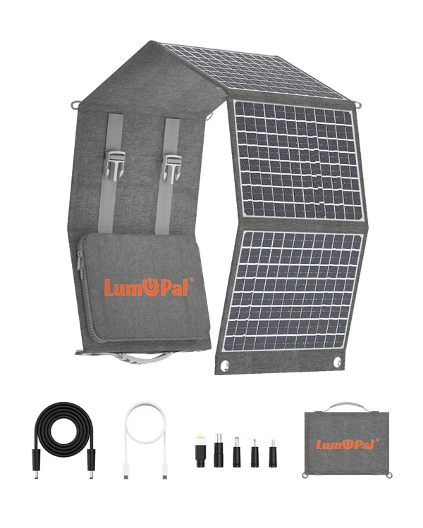 LUMOPAL 60W Foldable Portable Waterproof Solar Panel, Black